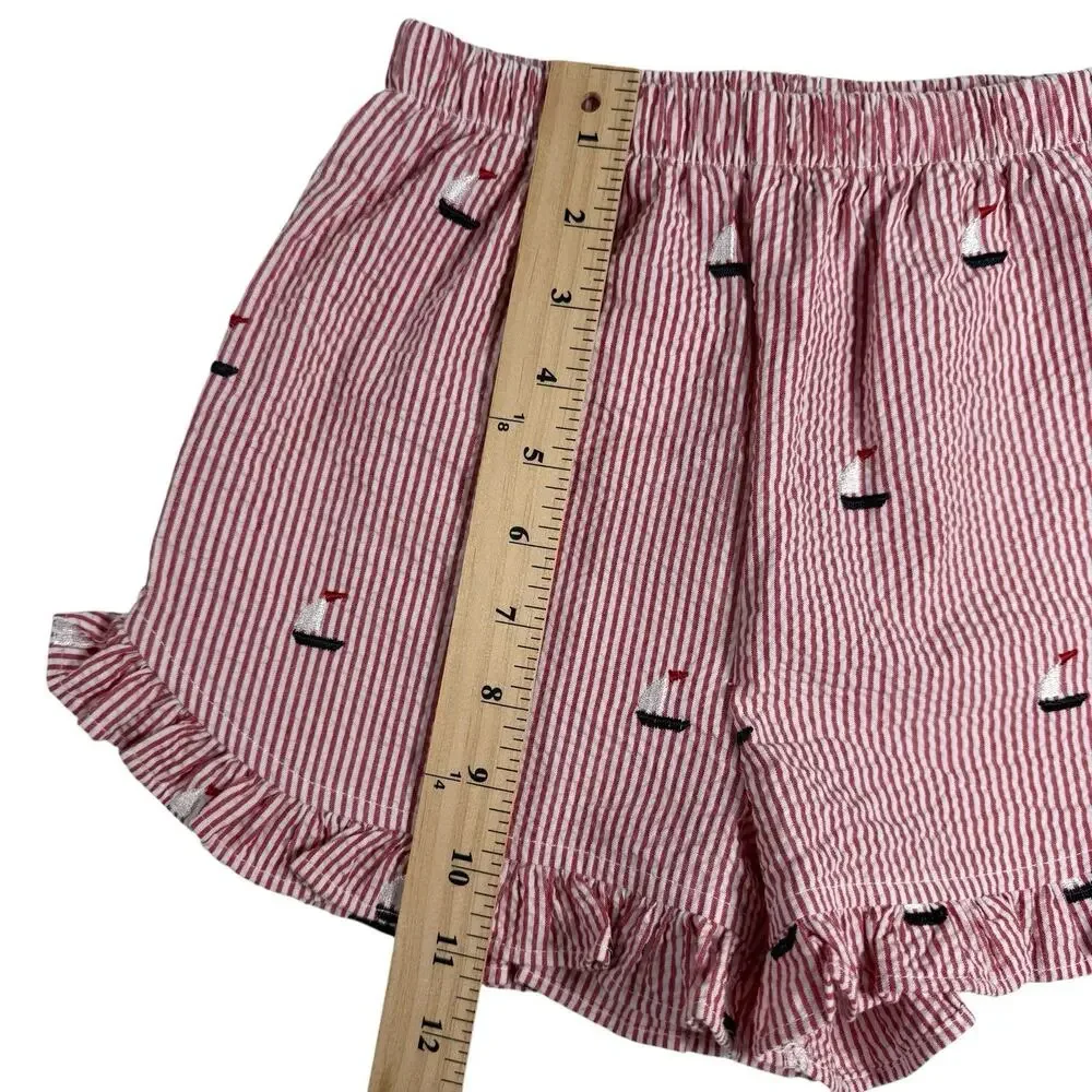 Kelly’s Kids Sailboat Seersucker Ruffle Hem Shorts Girls Size 6-7 EUC